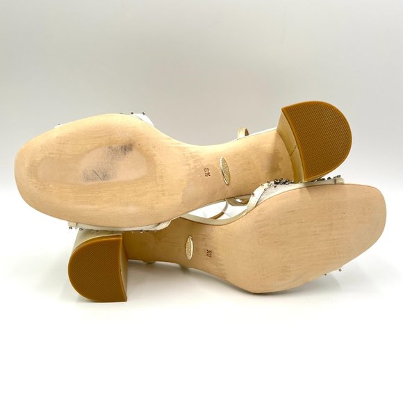 Badgley Mischka Size 8.5 Blaine Ivory Satin Jeweled Dress Sandals Heels Shoes - Picture 9 of 12